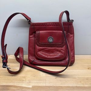 Vintage Brighton Crossbody Hand Stitched Handbag. Red Leather, Silver Hardware.